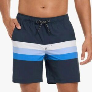 NEW Hurley Men's XL Regular Fit Swim Shorts Navy Blue & Striped Polyester